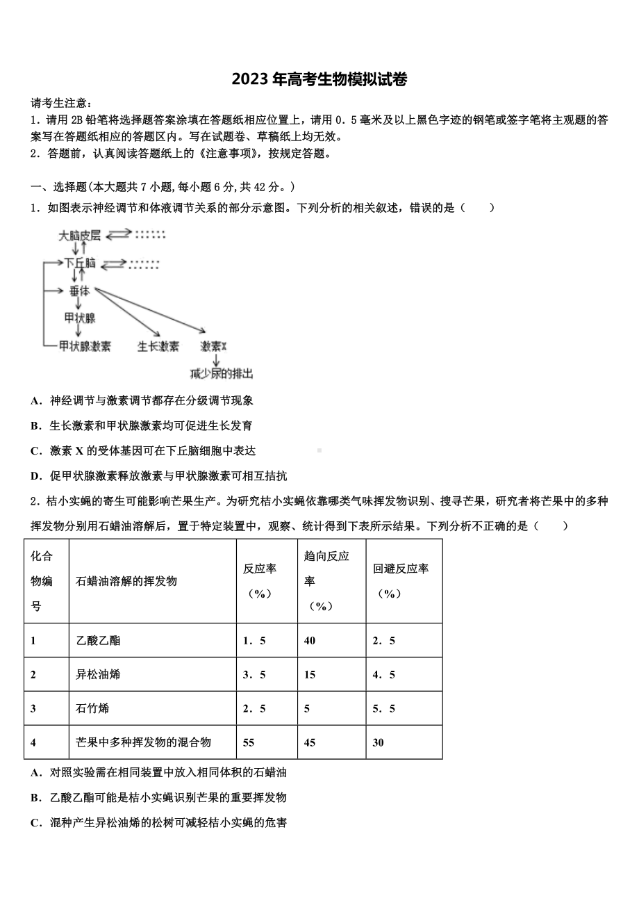 2022-2023学年河北省唐山丰南区二中高三最后一模生物试题含解析.doc_第1页