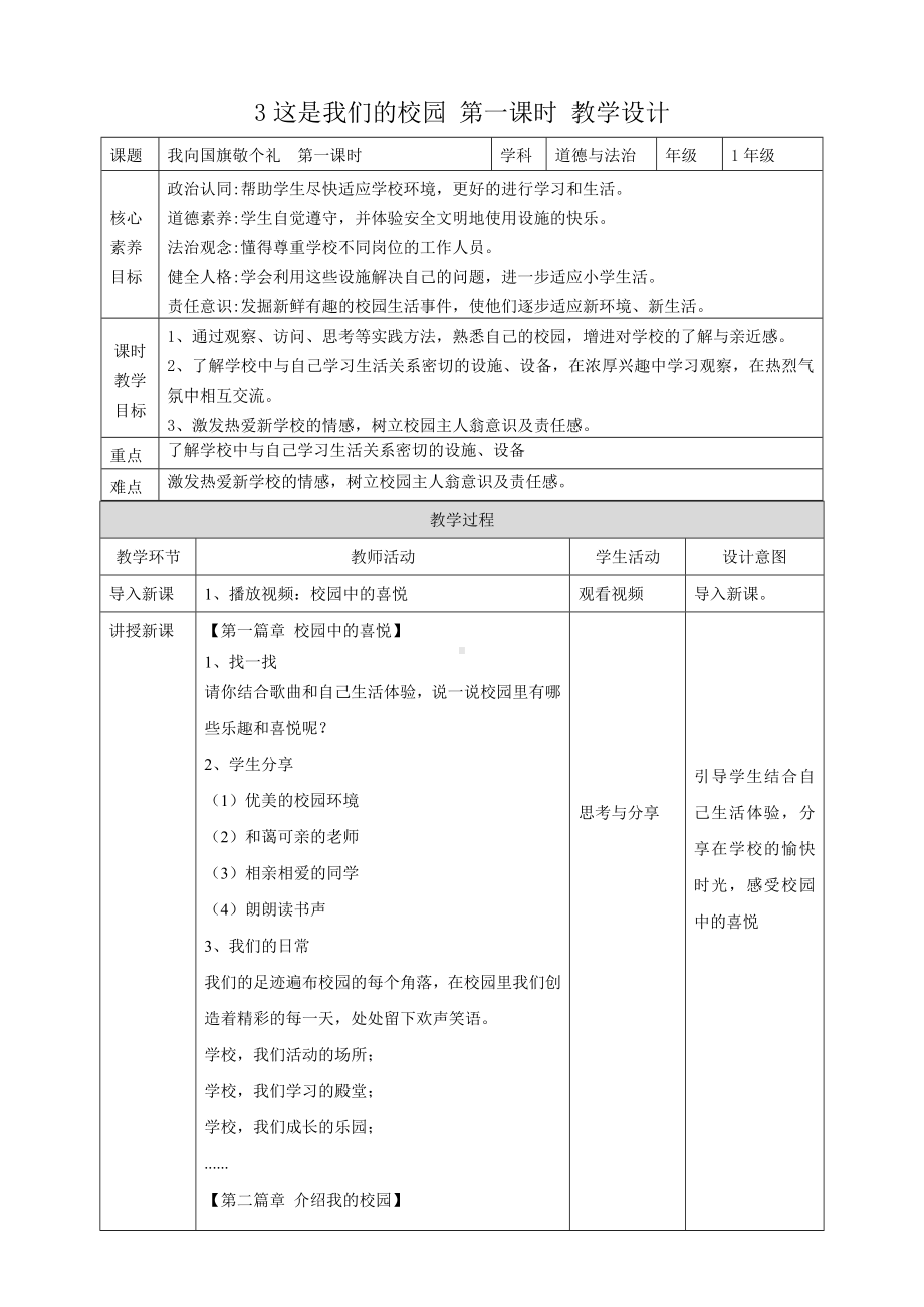 3这是我们的校园 第一课时 教学设计-（2024新部编）统编版一年级上册《道德与法治》.docx_第1页