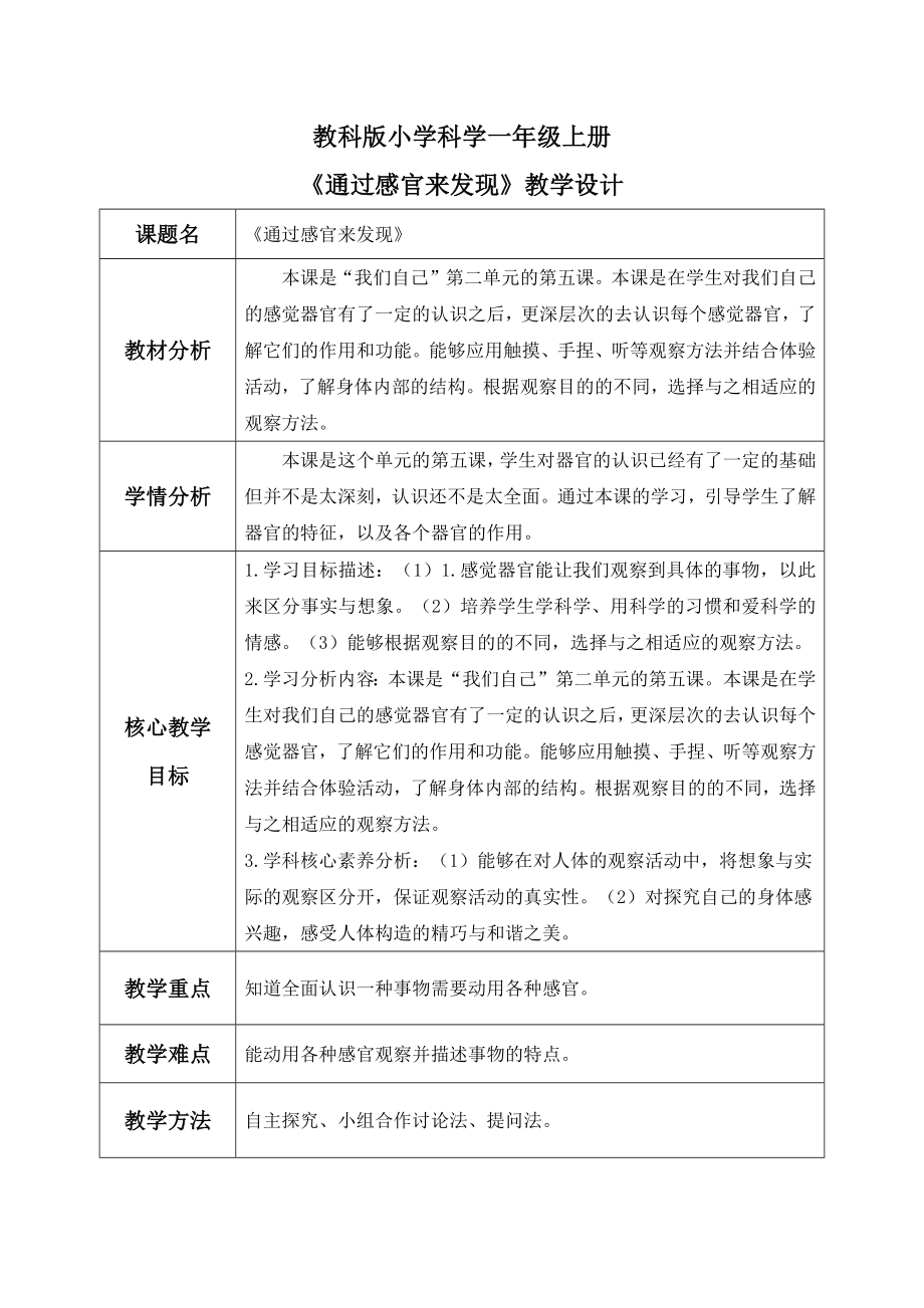 2.5《通过感官来发现》ppt课件（30张PPT）+教案+素材-2024新教科版一年级《科学》上册.rar