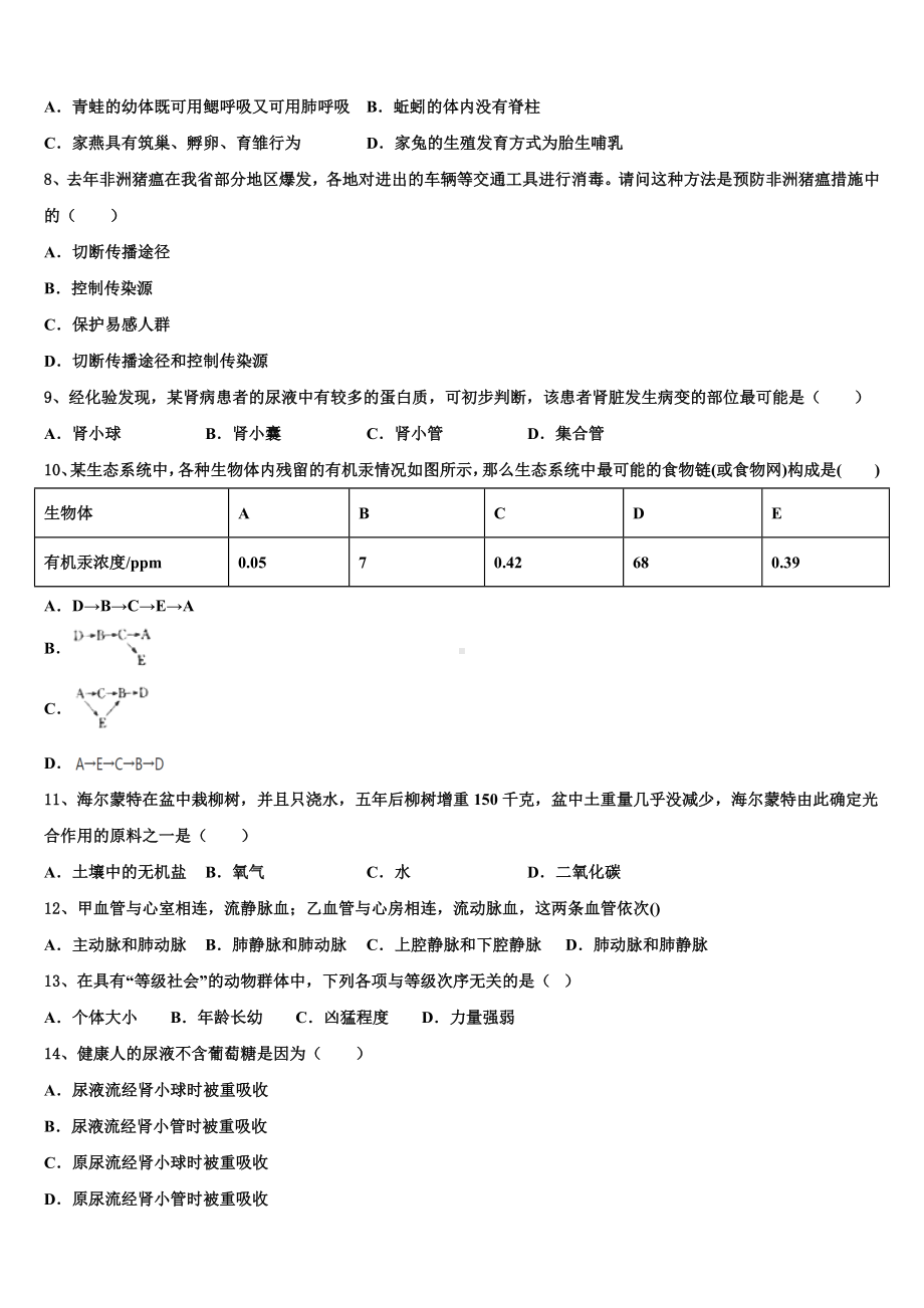 湖北省云梦县市级名校2023年中考冲刺卷生物试题含解析.doc_第2页