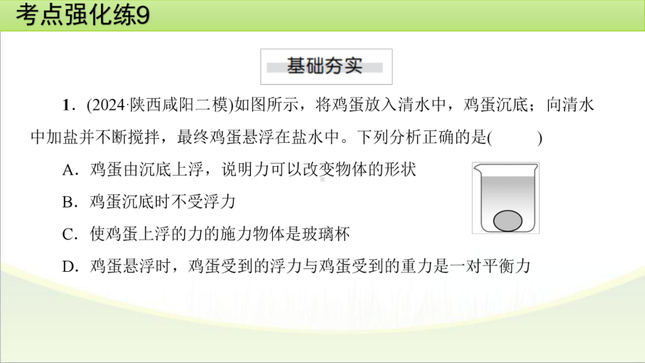 2025年甘肃省中考物理一轮复习 考点强化练9　浮力.pptx_第2页