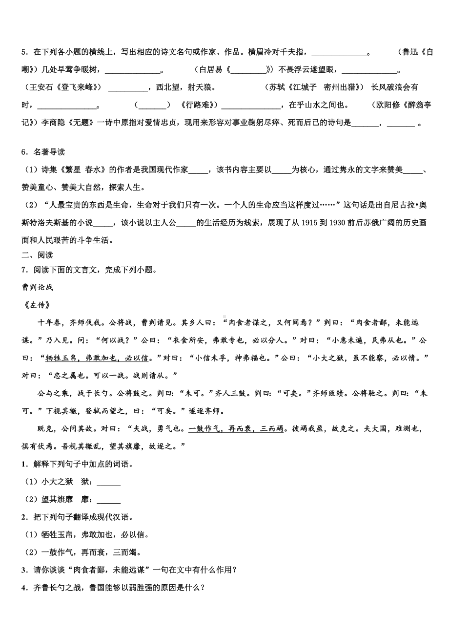 山东省东营地区2023-2024学年中考二模语文试题含解析.doc_第2页