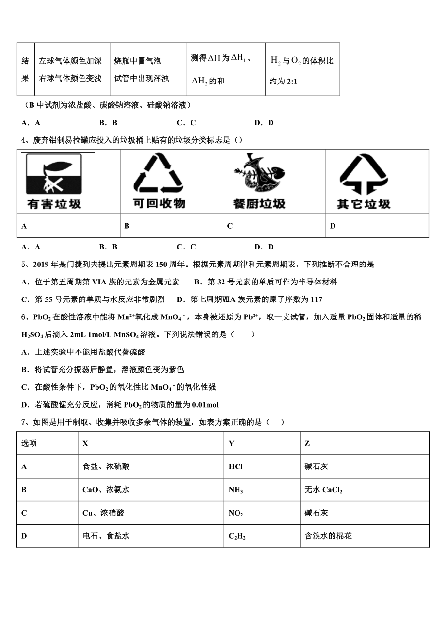 2024届河北省宣化市第一中学高考化学倒计时模拟卷含解析.doc_第2页