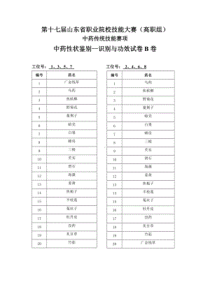 第十七届山东省职业院校技能大赛中药性状+真伪样题B卷.docx