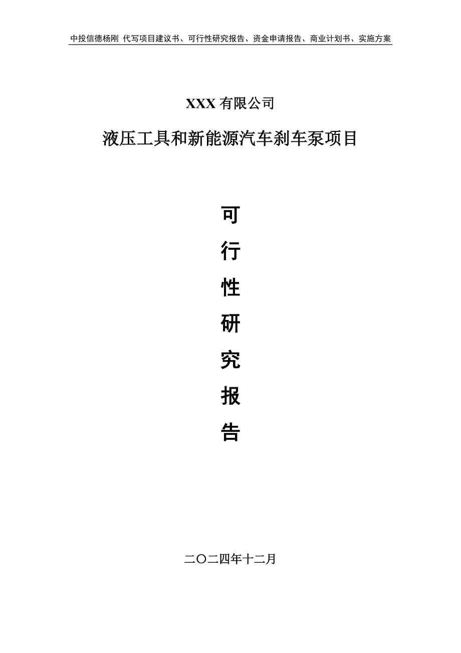 液压工具和新能源汽车刹车泵项目申请报告可行性研究报告.doc_第1页