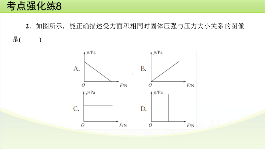 2025年甘肃省中考物理一轮复习 考点强化练8　压强.pptx_第3页