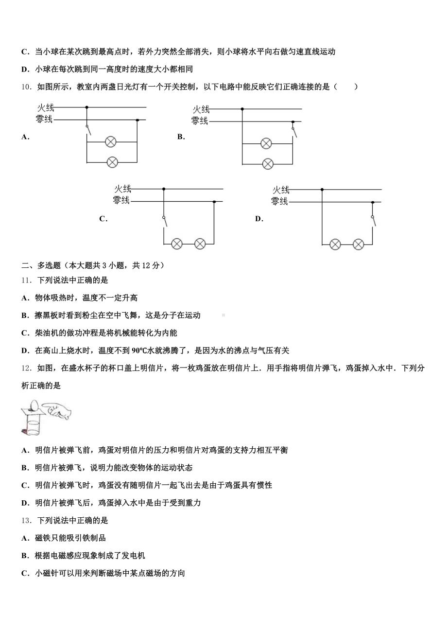 2024-2025学年湖北省孝感市孝南区等五校初三下学期8月暑期摸底物理试题含解析.doc_第3页