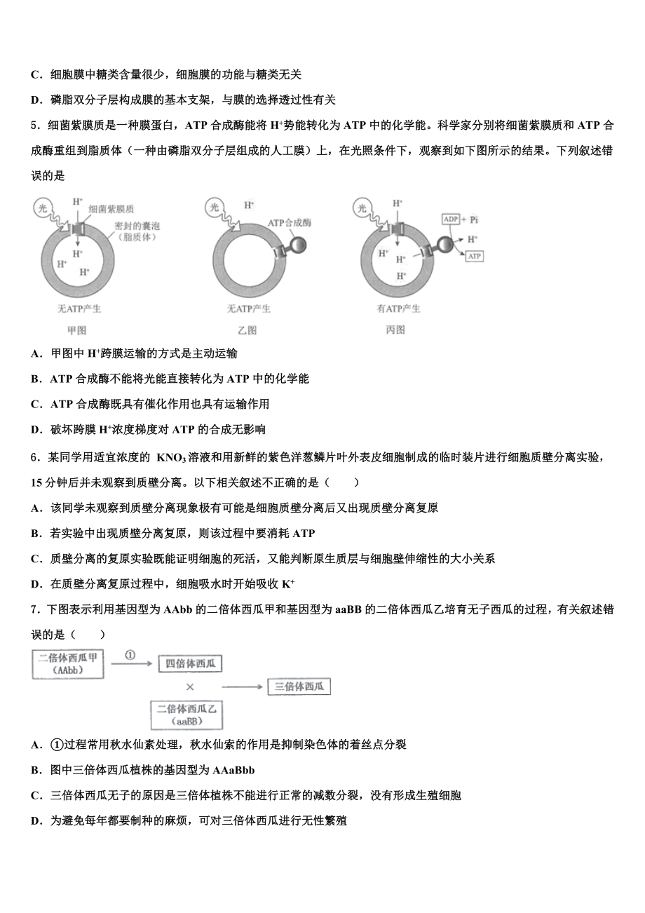 上海市桃浦中学2024届高三第三次测评生物试卷含解析.doc_第2页