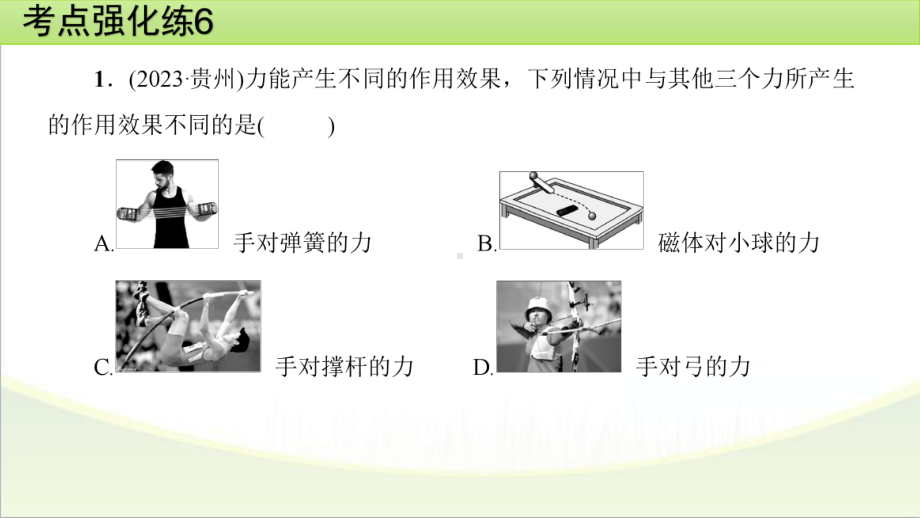 2025年甘肃省中考物理一轮复习 考点强化练6　重力　弹力　摩擦力.pptx_第2页