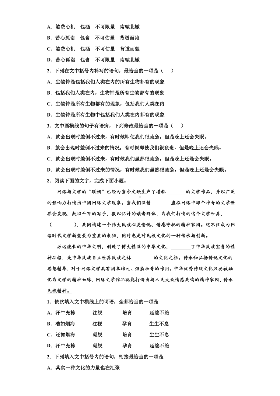 2023-2024学年吉林省长春市九台示范高级中学语文高三上期末质量跟踪监视模拟试题含解析.doc_第2页