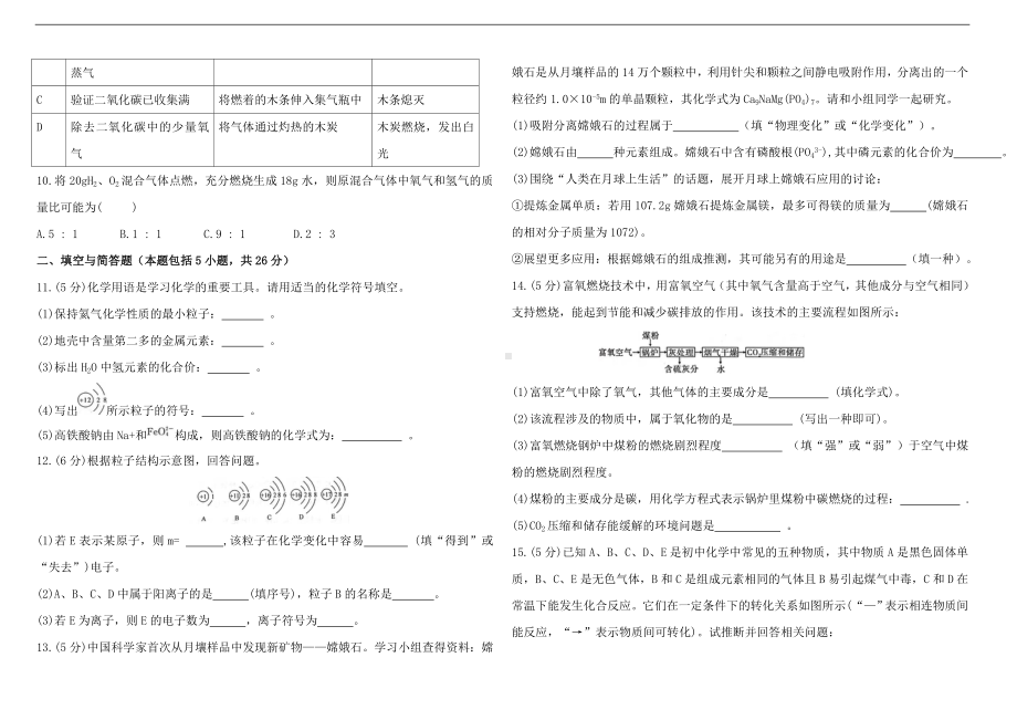 2024新人教版九年级上册《化学》期末测试题（含答案）.doc_第2页