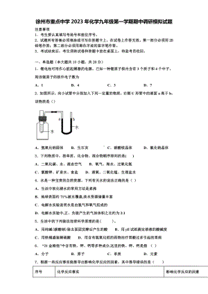 徐州市重点中学2023年化学九年级第一学期期中调研模拟试题含解析.doc