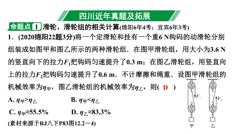 2024四川中考物理二轮复习 第十三讲 简单机械 第2节 滑轮 斜面 机械效率(课件).pptx_第3页