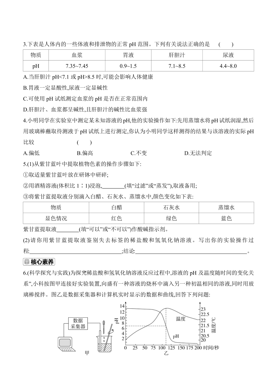 10.1　溶液的酸碱性 课时作业（含答案）-2025新人教版九年级下册《化学》.docx_第3页