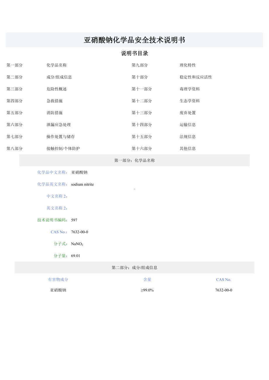 亚硝酸钠安全技术说明书MSDS.docx_第1页