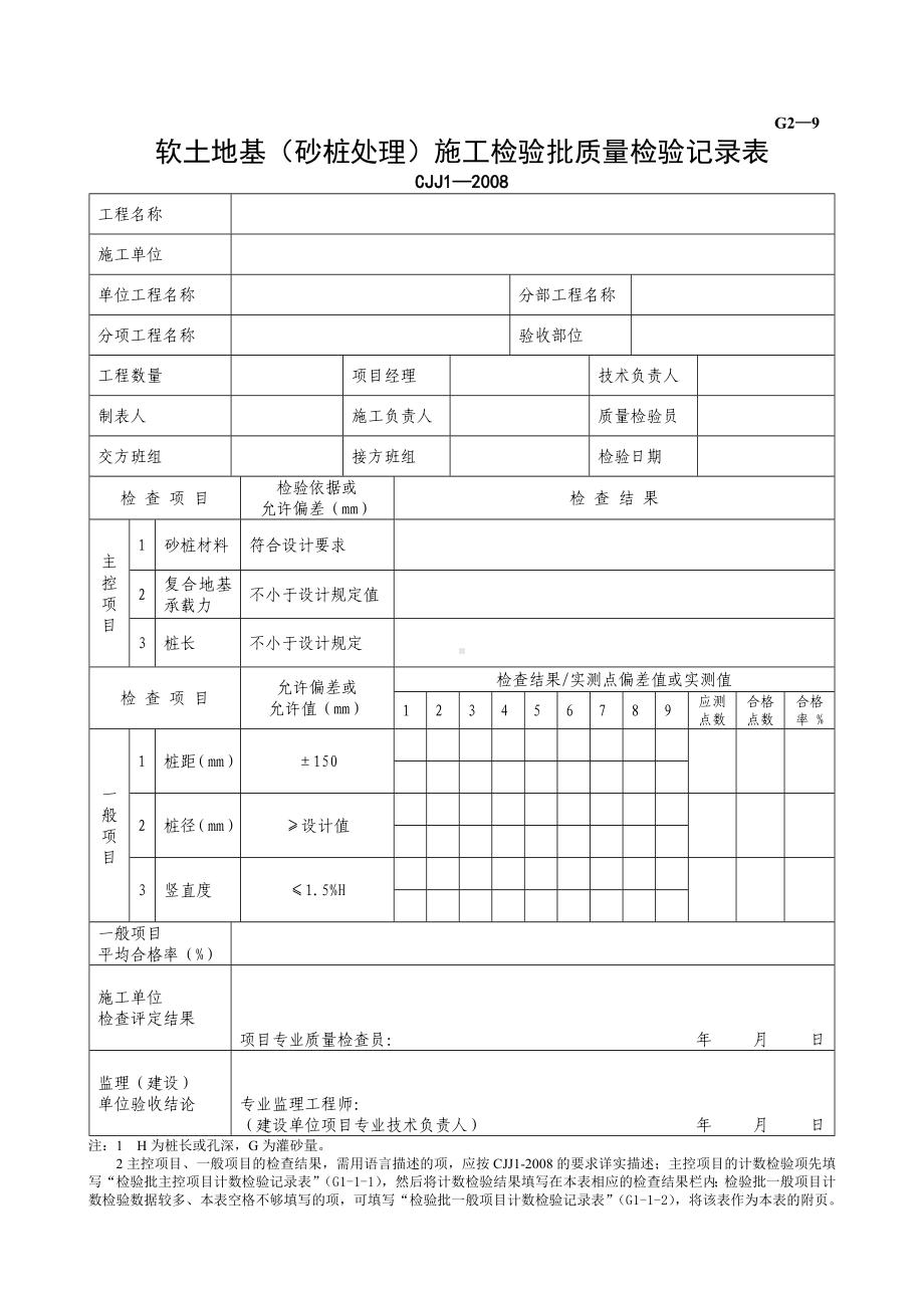 G2—9软土路基（砂桩处理）施工检验批质量检验记录.doc_第1页