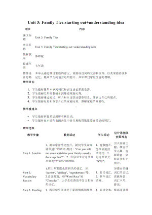 Unit 3 Family Ties starting out understanding idea 教学设计-2024新外研版七年级上册《英语》.docx