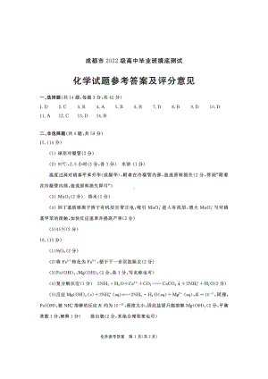 成都市2022级高中毕业班摸底测试化学参考答案及评分意见（含多维细目表及打分板）.pdf