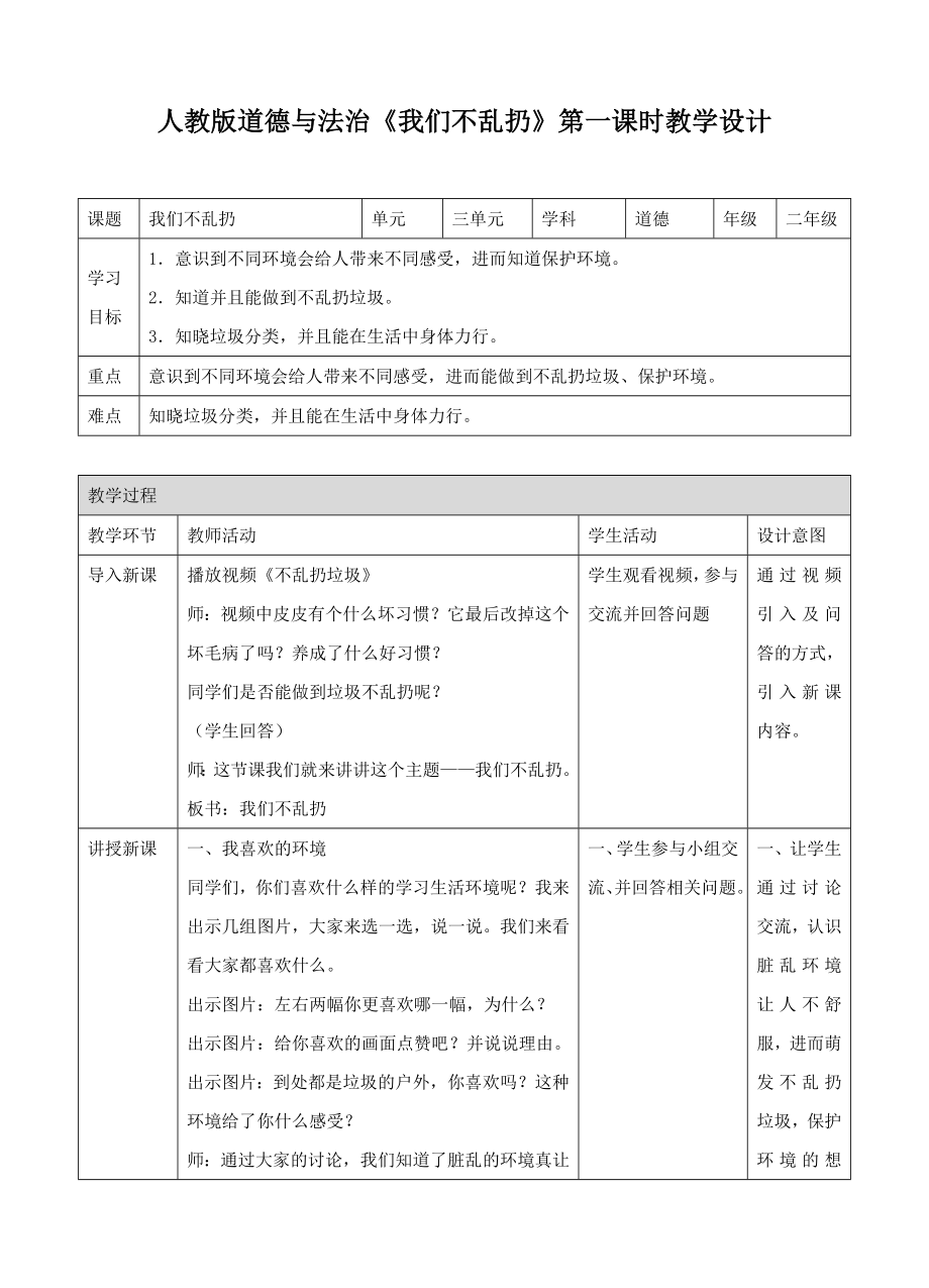 第十课 我们不乱扔 第一课时（ppt课件+教案+视频）-（部编）统编版二年级上册《道德与法治》.rar