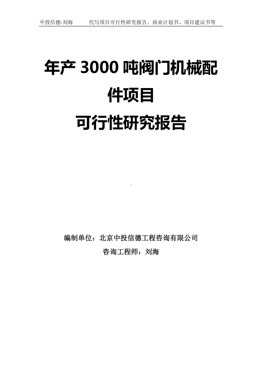 年产3000吨阀门机械配件项目可行性研究报告-模板.doc_第1页