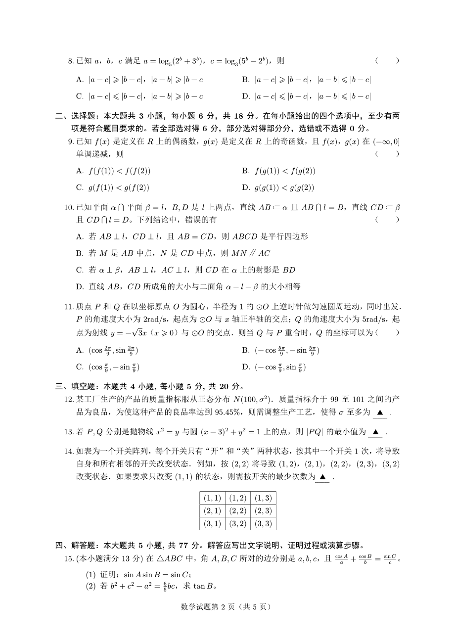 2025 年高考数学模拟试题 4.pdf_第2页