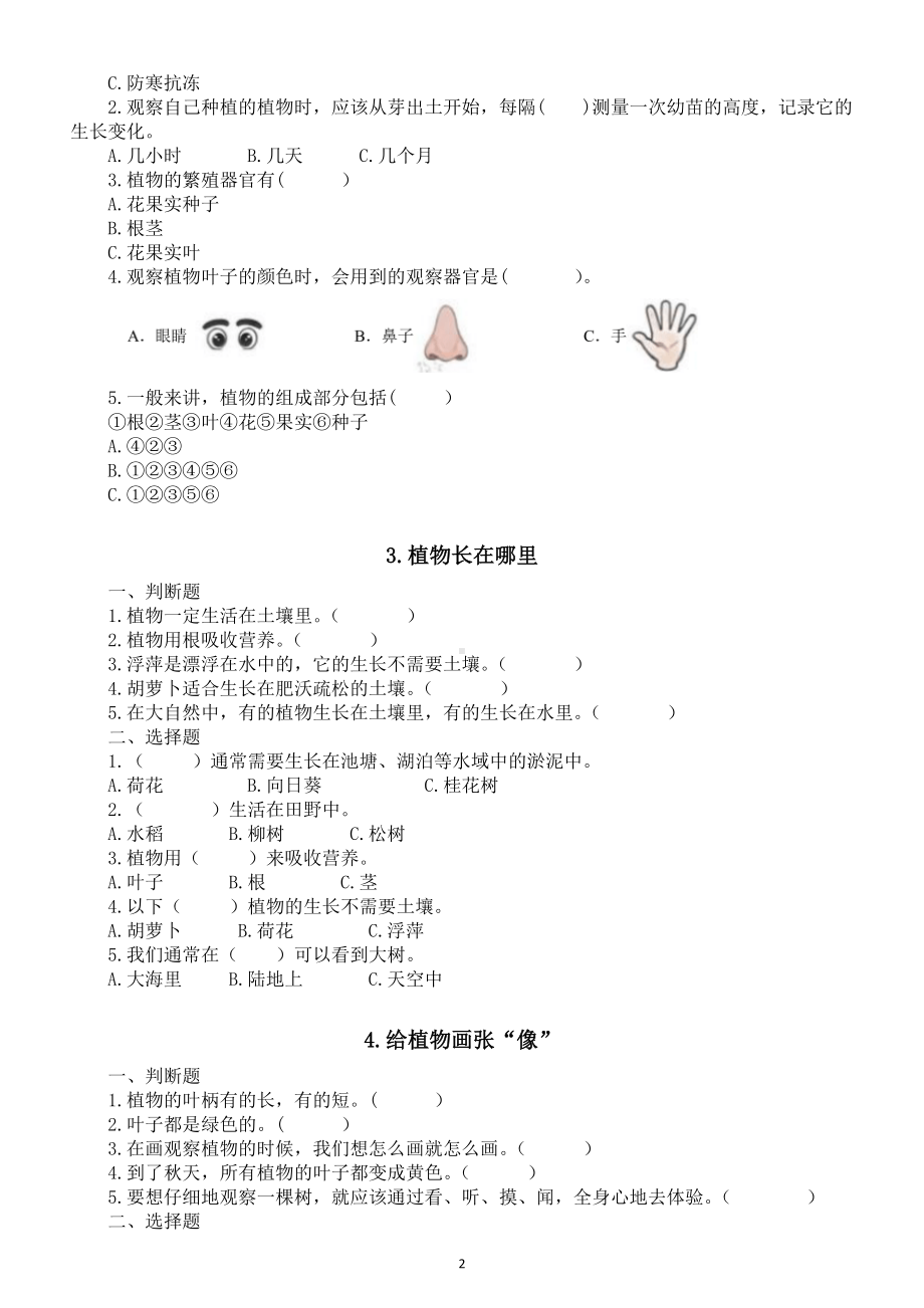 小学科学新教科版一年级上册第一单元《周围的植物》课课练（附参考答案）（2024秋）.doc_第2页