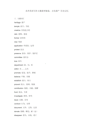 高考英语写作主题素材储备：文化遗产 历史记忆 清单-2025届高三英语上学期一轮复习专项.docx