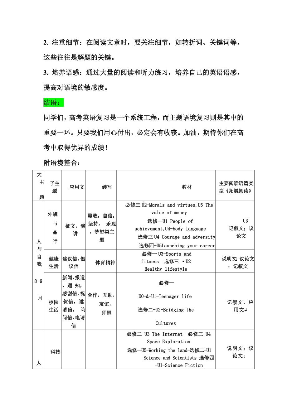 2025届高考高考英语一轮复习人教版（2019）教学计划.docx_第2页