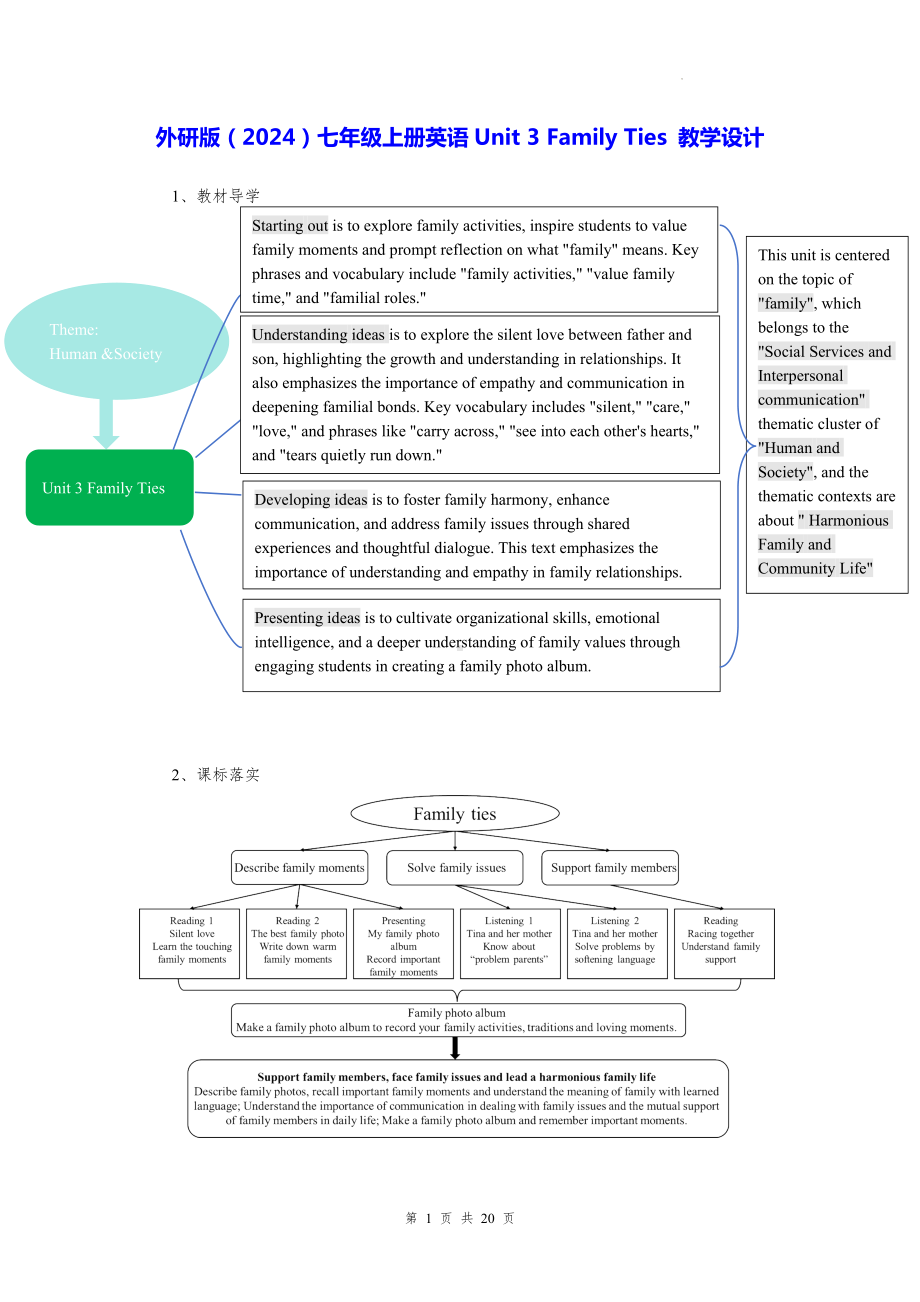 外研版（2024）七年级上册英语Unit 3 Family Ties 教学设计（英文版）.docx_第1页