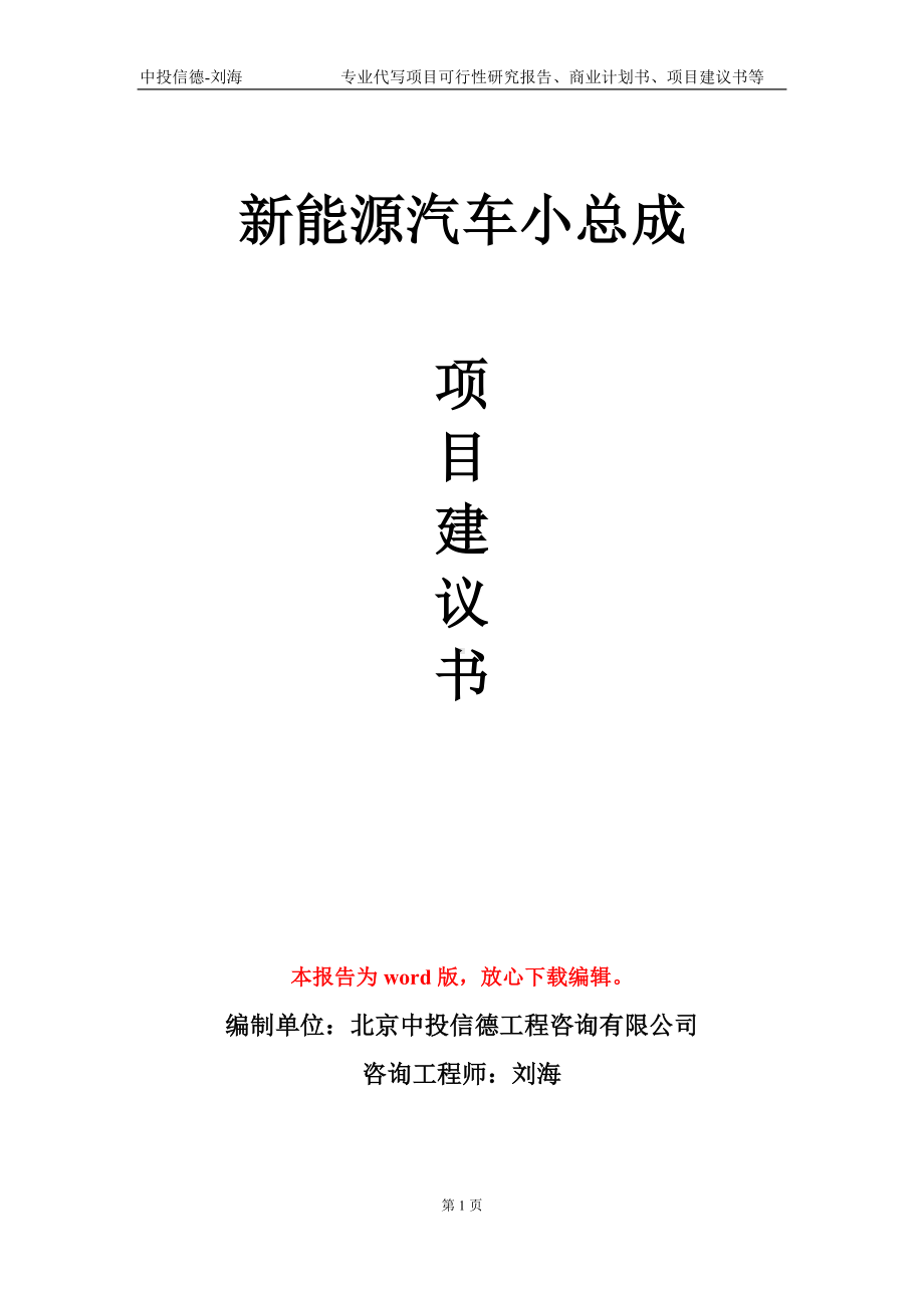 新能源汽车小总成项目建议书写作模板.doc_第1页