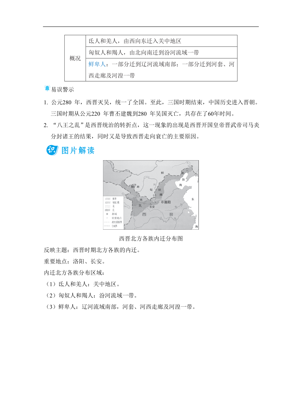 第17 课 西晋的短暂统一和北方各族的内迁 基础知识背记册-（2024新部编）统编版七年级上册《历史》.doc_第2页