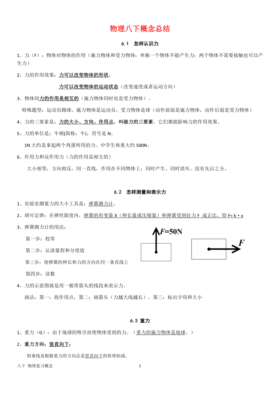 第六章 力和机械 概念总结-2023-2024学年沪粤版物理八年级下学期.docx_第1页