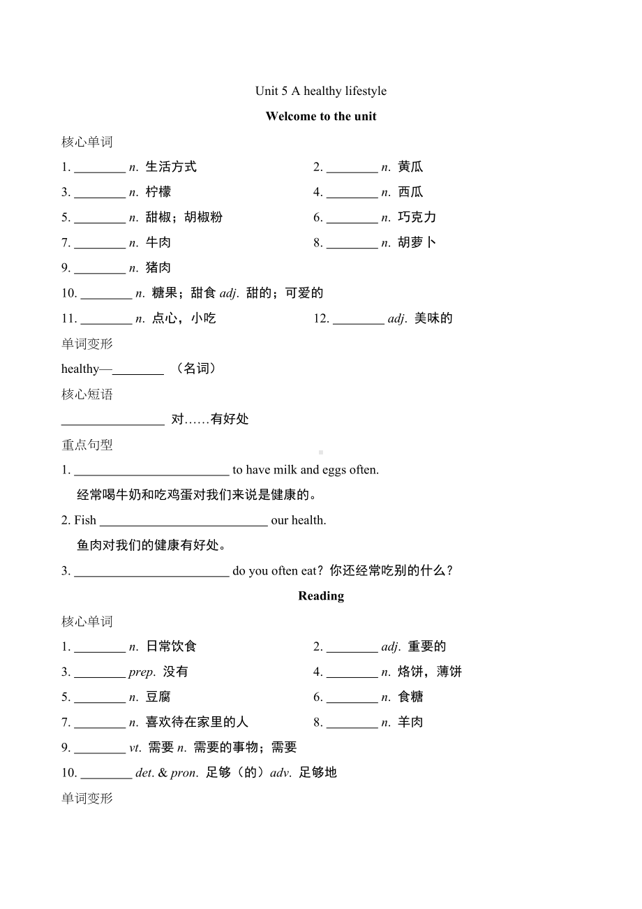 2024新牛津译林版七年级上册《英语》Unit5 听写手册 .docx_第1页