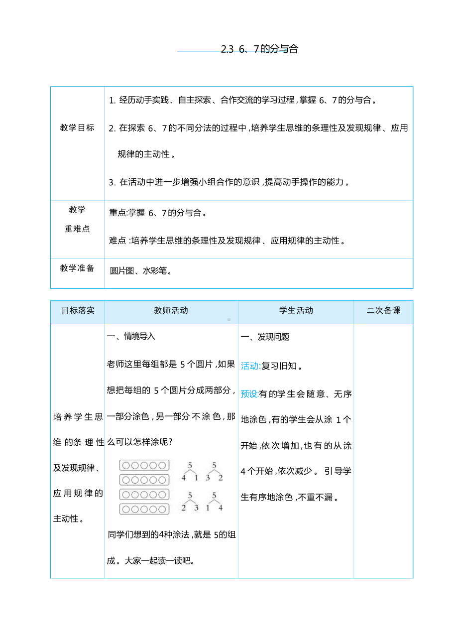 2.36、7 的分与合 （教案）-2024新人教版一年级上册《数学》.docx_第1页