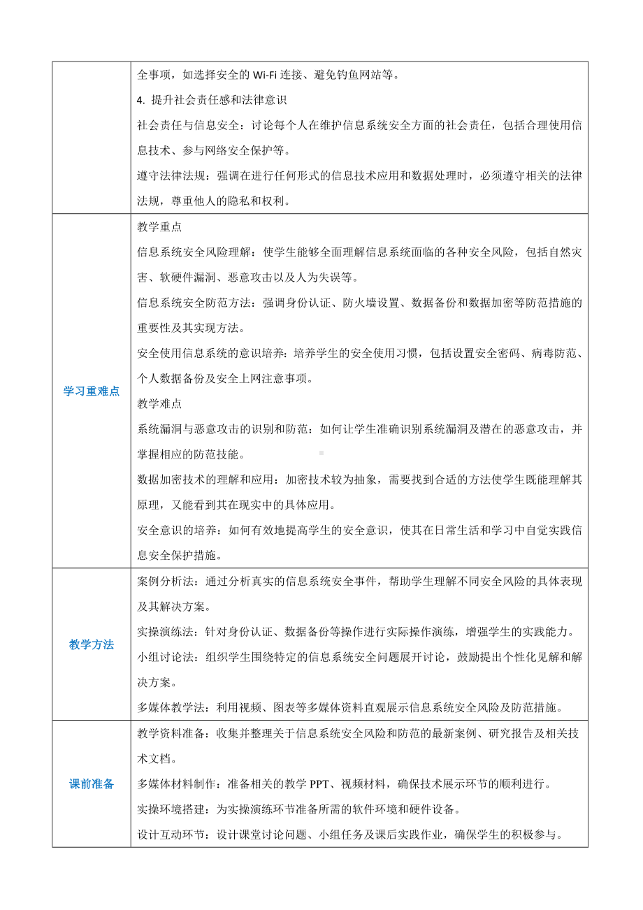 第4章信息安全与社会责任4.1信息安全风险和防范 教案（表格式）-2024新人教中图版（2019）《高中信息技术》必修第二册.docx_第2页