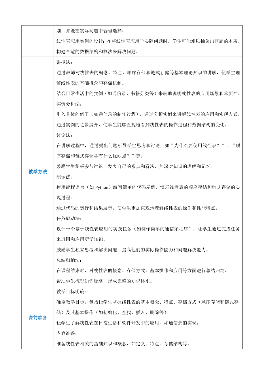 第3章数据结构基本类型3.1线性表 教案（表格式）-2024新人教中图版（2019）《高中信息技术》选择性必修第一册.docx_第3页