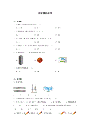 期末模拟练习（试题）-2024新人教版一年级上册《数学》.docx