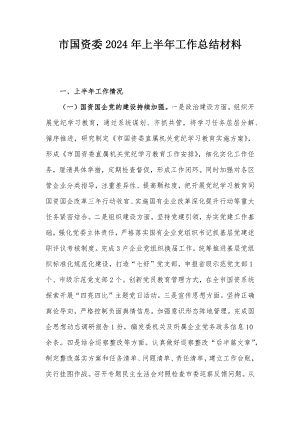 市国资委2024年上半年工作总结材料.docx