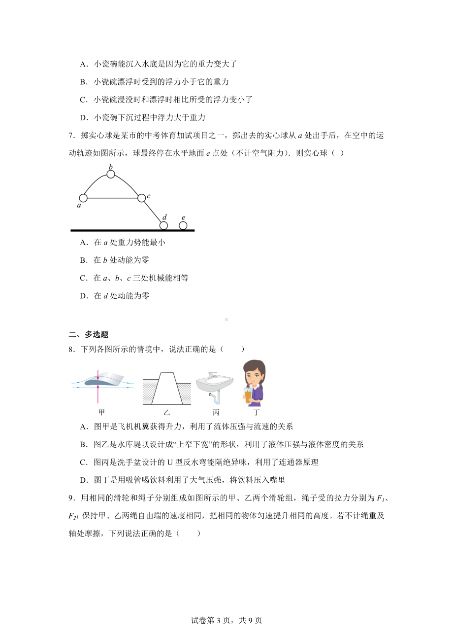 云南省昆明市石林彝族自治县鹿阜中学2023-2024学年八年级下学期6月月考物理试题.docx_第3页