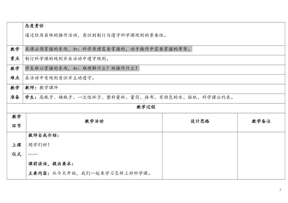 1.3《上好科学课》表格式 教学设计 -2024新苏教版一年级上册《科学》.docx_第2页