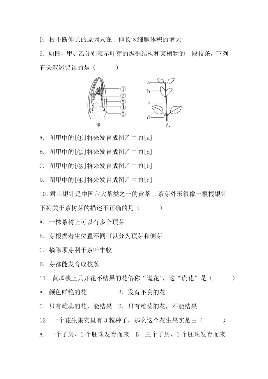 第3单元　植物的生活第5章绿色开花植物的生活史 达标测试卷（含答案）北师大版（2024）生物七年级上册.DOC_第3页