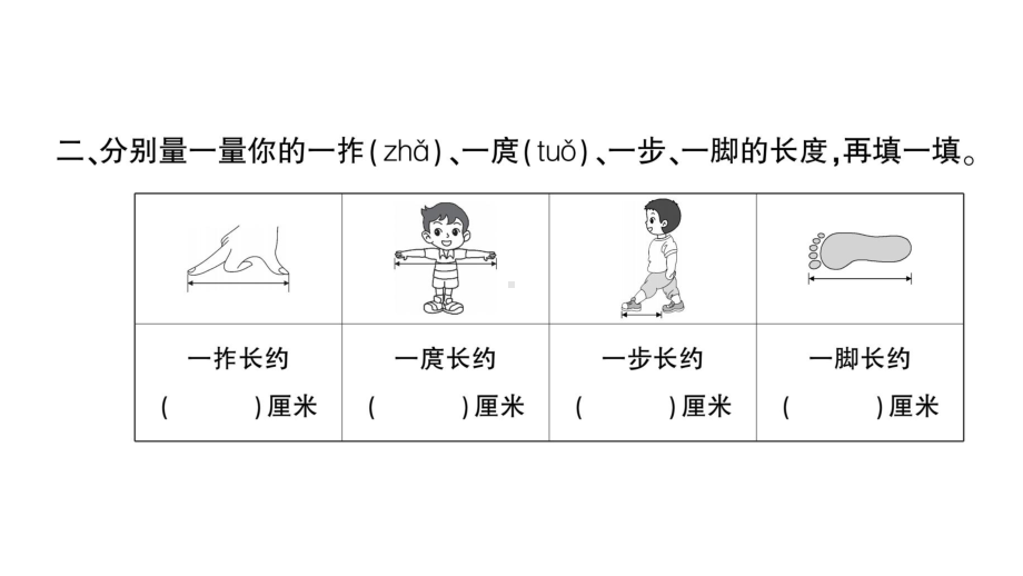 小学数学西师版二年级上册第五单元《综合与实践 小小测量员》作业课件（2024秋）.pptx_第3页