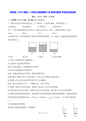 教科版（2024新版）八年级上册物理第6章 质量与密度 学情评估测试卷（含答案解析）.docx