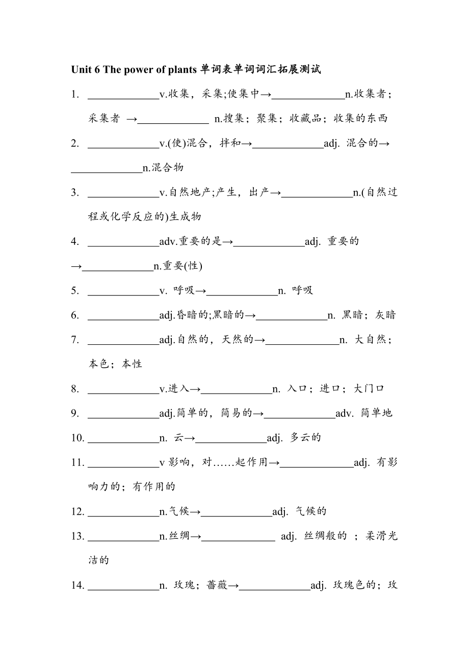 Unit 6 The power of plants 单词表词汇及拓展词汇测试清单 -2024新外研版七年级上册《英语》.rar