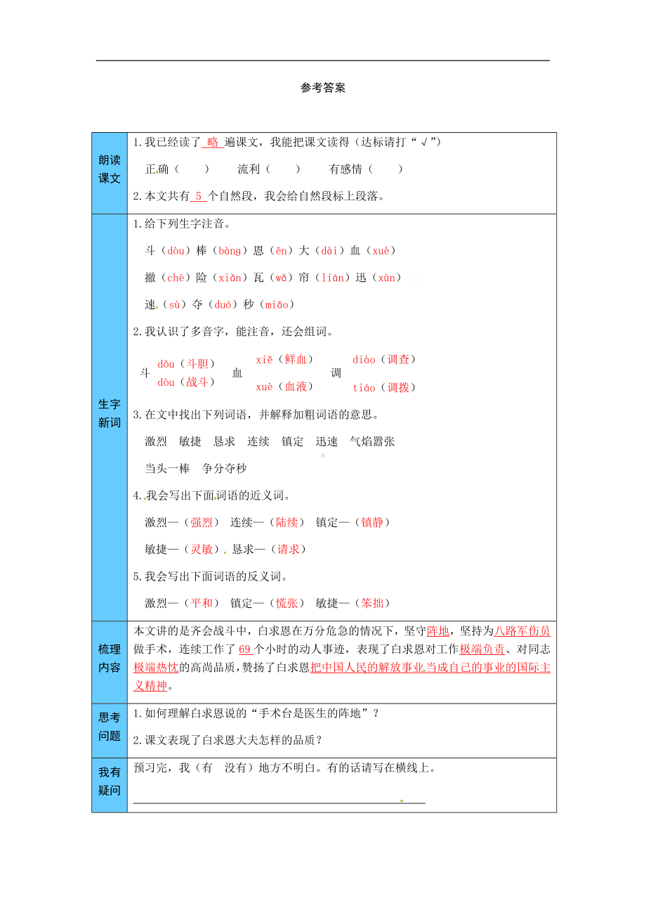 统编版语文三年级上册 27手术台就是阵地 预习单（word版有答案）.docx_第3页