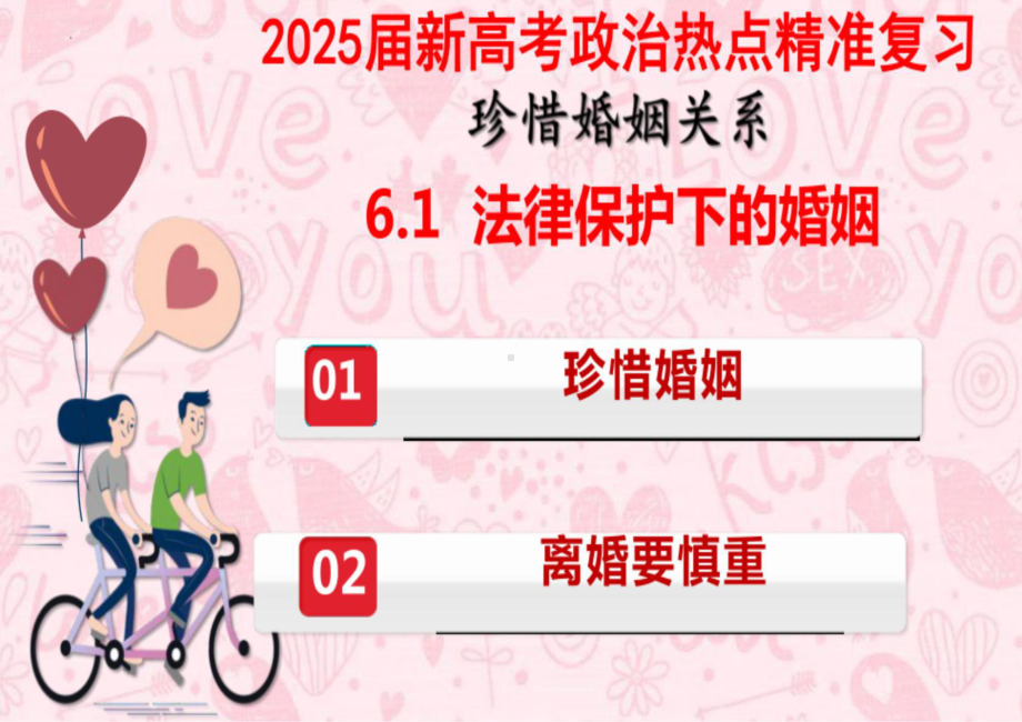 第六课 珍惜婚姻关系ppt课件-2025届高考政治一轮复习统编版选择性必修二法律与生活 .pptx_第1页