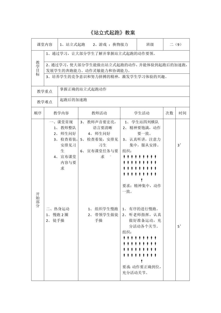 第二章　田径——站立式起跑　教案　2023—2024学年人教版初中体育与健康八年级全一册.docx_第1页