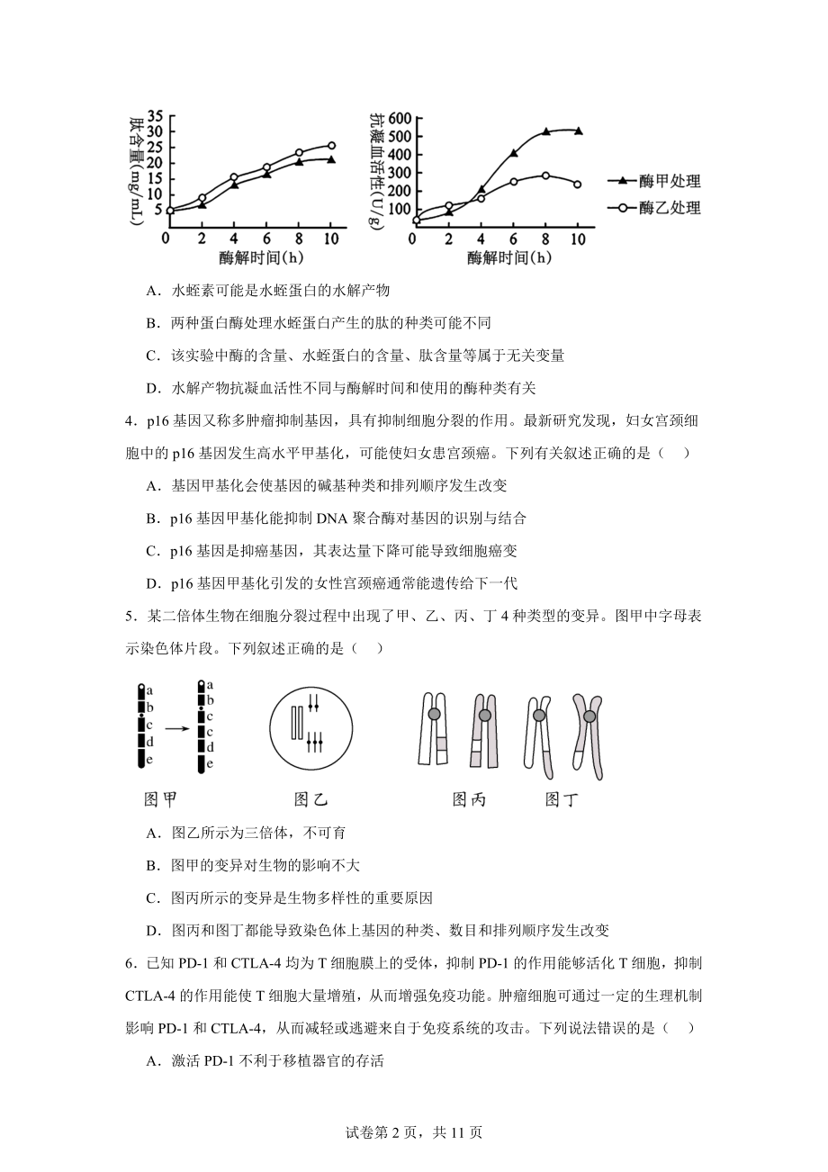 广西壮族自治区河池市八校协作体2025届高三一模考试生物试题.docx_第2页