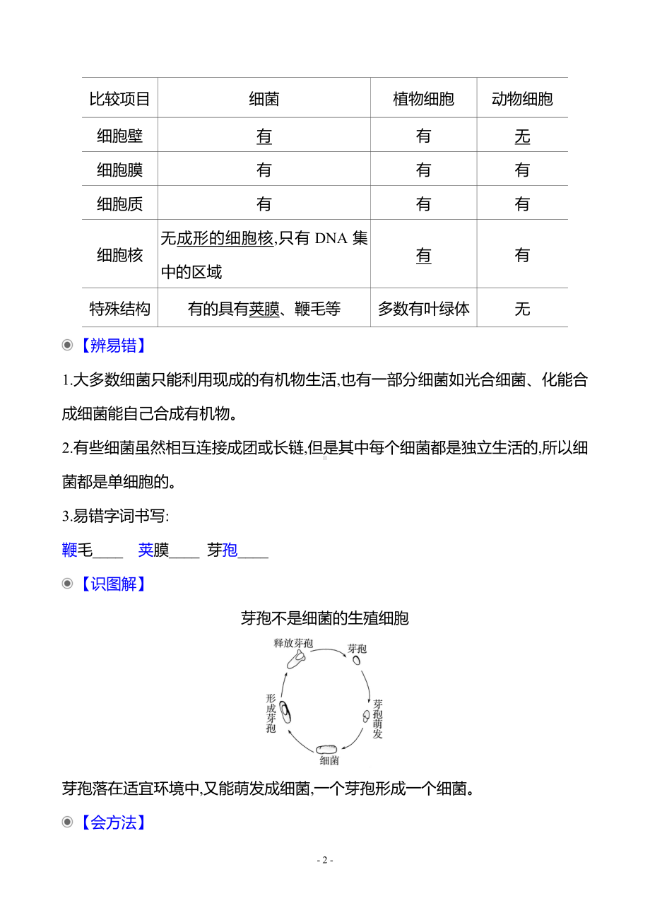 生物人教版7年级上（2024）第二单元　第三章　第二节　细菌（教案）.docx_第2页