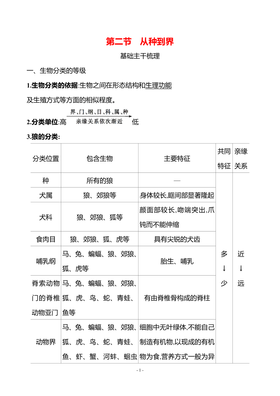 生物人教版7年级上（2024）第二单元　第四章　第二节　从种到界（教案）.docx_第1页